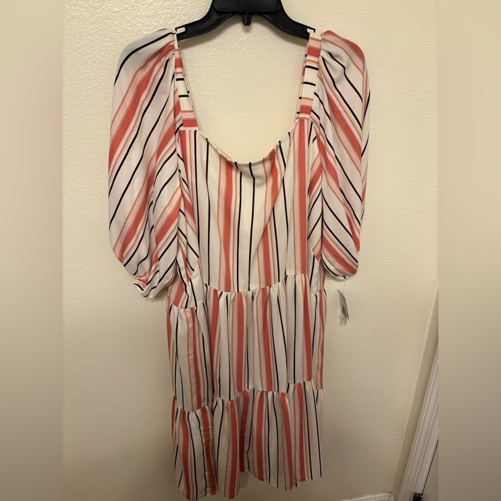 Gabby Skye Cream and Pink Striped Dress